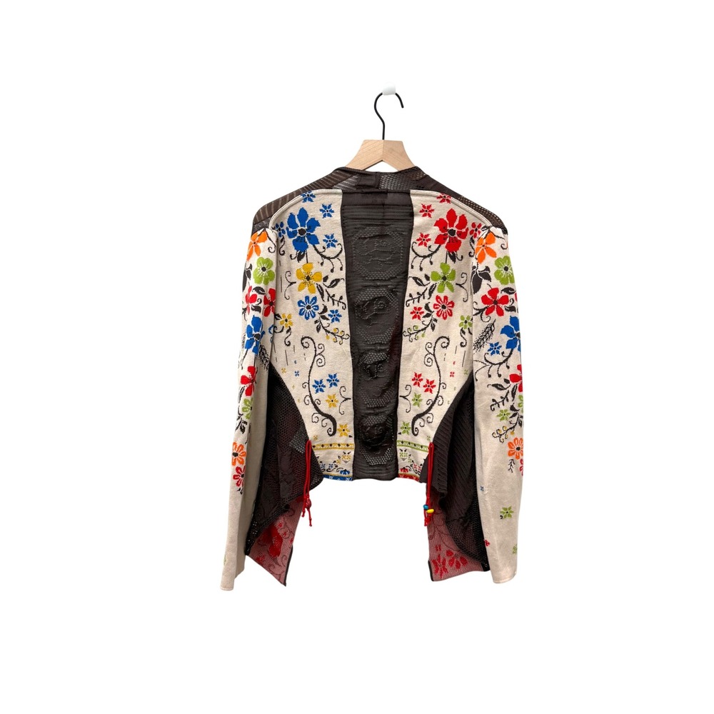 IVKO Woman Floral Knit Asymmetrical Front Cardigan Beige Brown Cotton Sz 44 - Picture 10 of 13